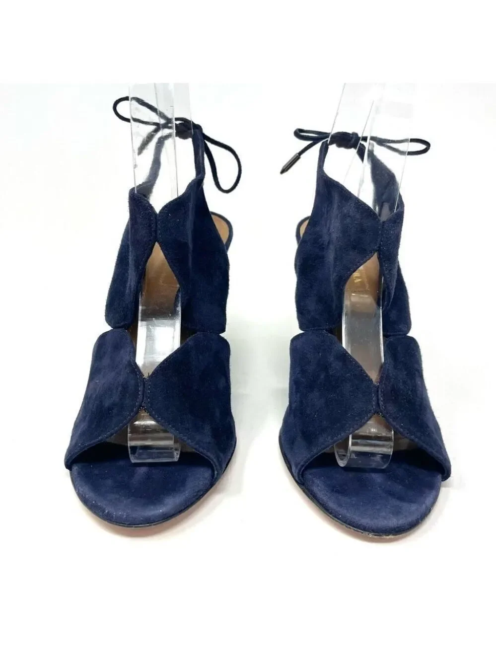 * Aquazzura Iman Blue Suede Cutout Wedge Sandals Size 37.5